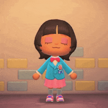 a cartoon character wearing a blue jacket and a pink bow tie