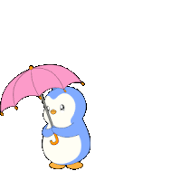 a cartoon penguin holding a pink umbrella