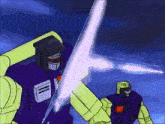 two transformers are fighting each other with a lightning bolt