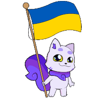 a cartoon squirrel is holding a yellow and blue flag