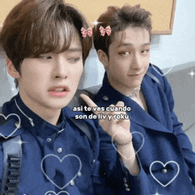 two young men are posing for a picture and the caption says asi te ves cuando son de livy y roku