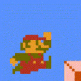 a pixel art of a man standing on a ledge .