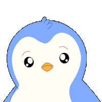 a blue and white penguin with the word yupi above its head