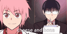 a couple of anime characters with the words cheese and hona written on the bottom