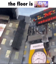 a picture of a building with the words the floor is peak