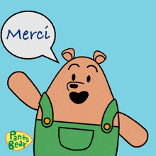 a cartoon bear with a speech bubble saying merci