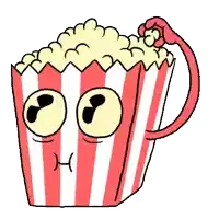 a cartoon drawing of a cup of popcorn with a hand sticking out