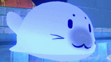 a blue seal with a mustache is floating in a pool