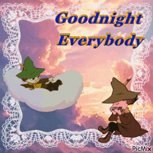 a goodnight everybody card with two cartoon characters