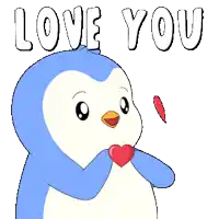 a penguin with a heart in its mouth and the words love you