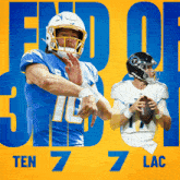 two football players on a yellow background with the number ten on it