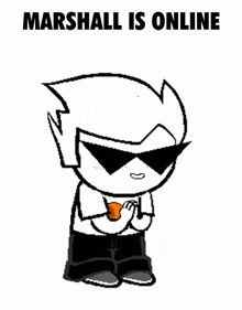a cartoon character with sunglasses and the words marshall is online above him