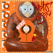 a picture of kenny from south park sitting on a brown chair