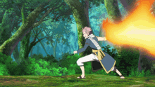 a cartoon of a man holding a fireball in his hand