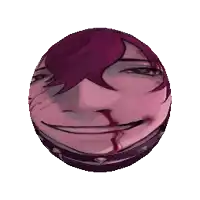 a purple sphere with a bloody face on it