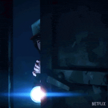 a cartoon of a person holding a flashlight with a netflix logo in the corner