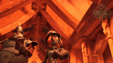 two cartoon characters are standing in a room with a sign that says ' gaslight ' on it