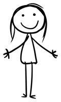 a black and white drawing of a smiling stick figure