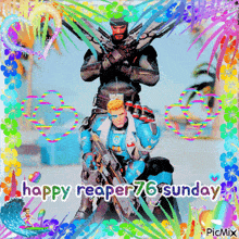 a happy reaper 76 sunday greeting card with two figures
