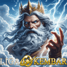 a painting of a man with a beard and a crown with the words liga kembar below him