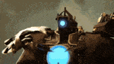 a robot with a blue light coming out of it 's eye