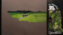 a painting of a landscape is being made in animatica
