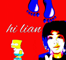 a red background with bart simpson and hi lian written in white