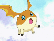 a cartoon character is flying through the air with his mouth open