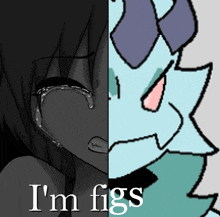 a drawing of a girl and a monster with the words i 'm figs