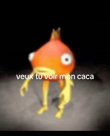 a cartoon fish with the words veux tu voir mon caca on the bottom