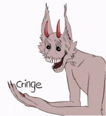 a drawing of a monster with horns and a mouth open