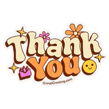 a thank you sticker with flowers and stars