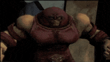 a close up of a cartoon character wearing a red helmet and gloves .