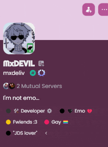 a screenshot of a person 's profile that says mxdevil on it