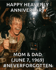 a poster that says happy heavenly anniversary mom and dad