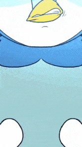 a close up of a cartoon character 's face with a yellow beak