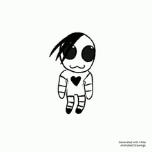 a black and white drawing of a person with a heart on their chest .