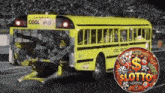 a picture of a school bus next to a picture of a slot machine