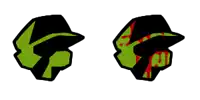 a cartoon drawing of a green leaf and a black leaf on a white background .