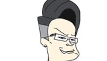 a cartoon of a man wearing glasses and a hat with a serious look on his face .