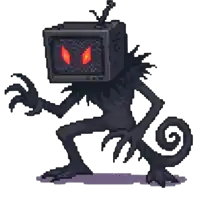 a pixel art drawing of a monster with a tv head