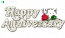 the words happy 11th anniversary are surrounded by diamonds and a rose .