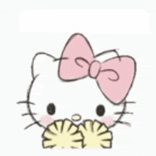 hello kitty is wearing a pink dress and holding pom poms .