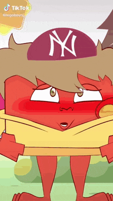 a cartoon character is wearing a ny hat