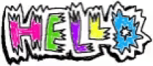a colorful drawing of the word hello on a white background