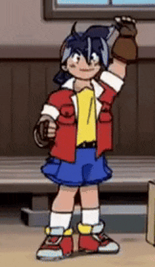 a cartoon character is standing in front of a window and holding a sword .