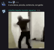 a silhouette of a person dancing with the words mischio tequila monster aquarius at the bottom