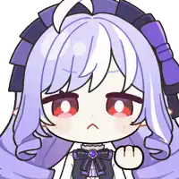 a cartoon drawing of a girl with purple hair making a sad face