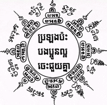 a black and white drawing of a circle with asian writing on it