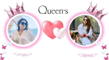 a picture of two women with the words queen 's